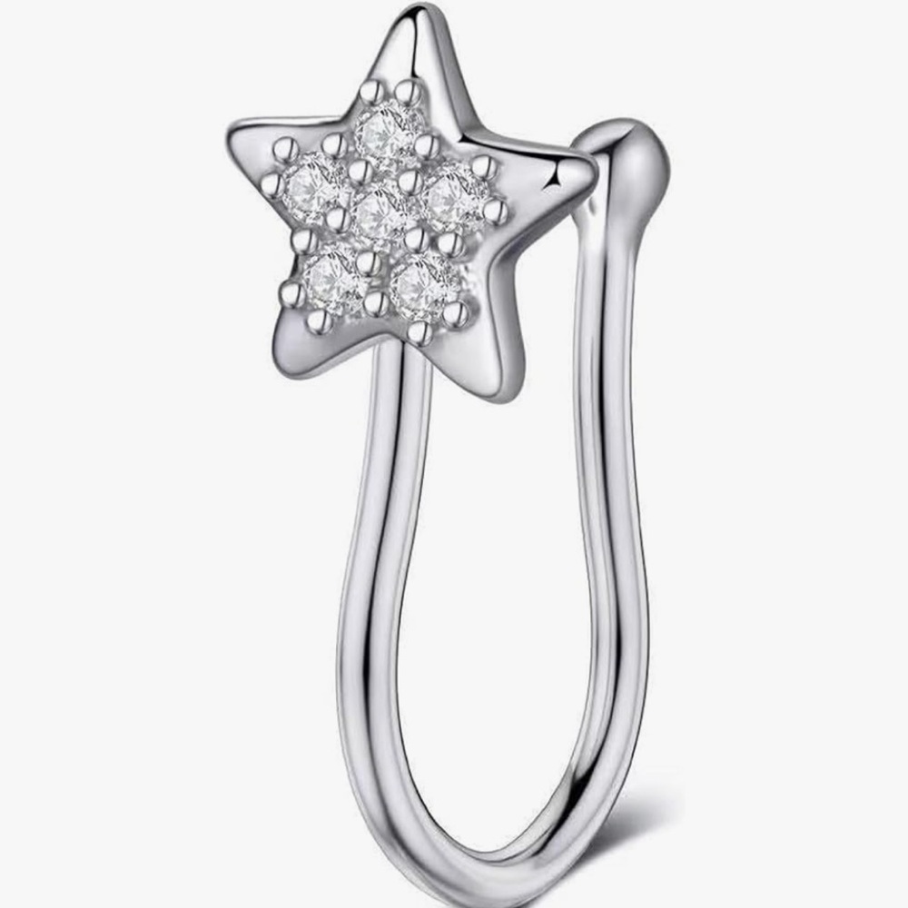 Silver Star CZ Ear Cuff - Sparkling Clear Crystal Accent